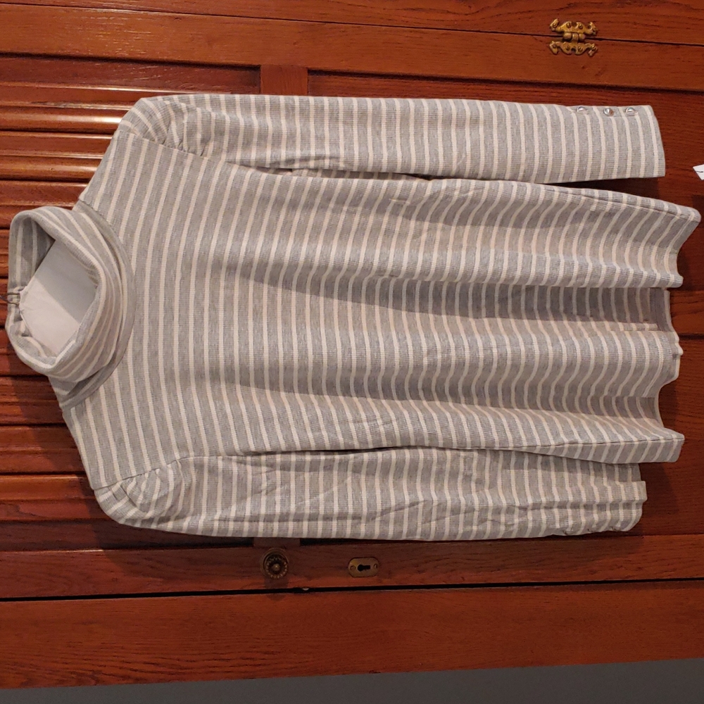 Talbots Grey with White Stripes Turtleneck